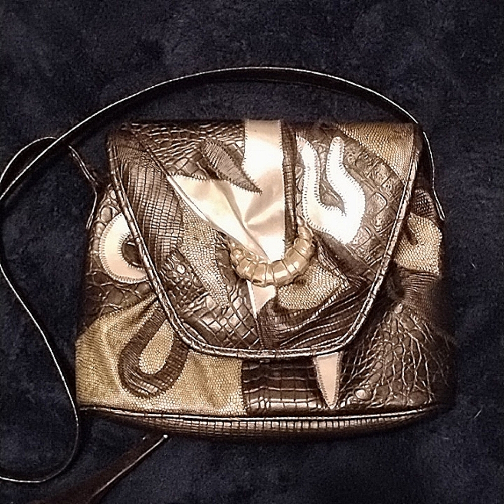 Vintage 80's silver and black, mixed patchwork, different types of Snake skin